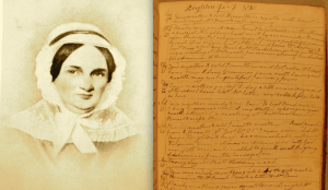 Left: Mary White circa 1840 (Boylston Historical Society); right, a page from White's diary (University of Delaware Special Collections)
